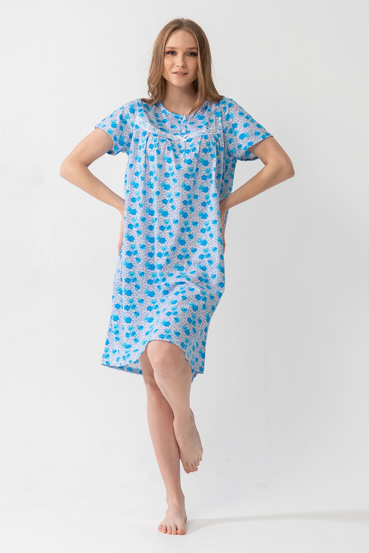 MARAS - PIJAMA DE NOAPTE CU MÂNECĂ SCURTĂ ȘI PANTALONI SCURȚI - ALBASTRU