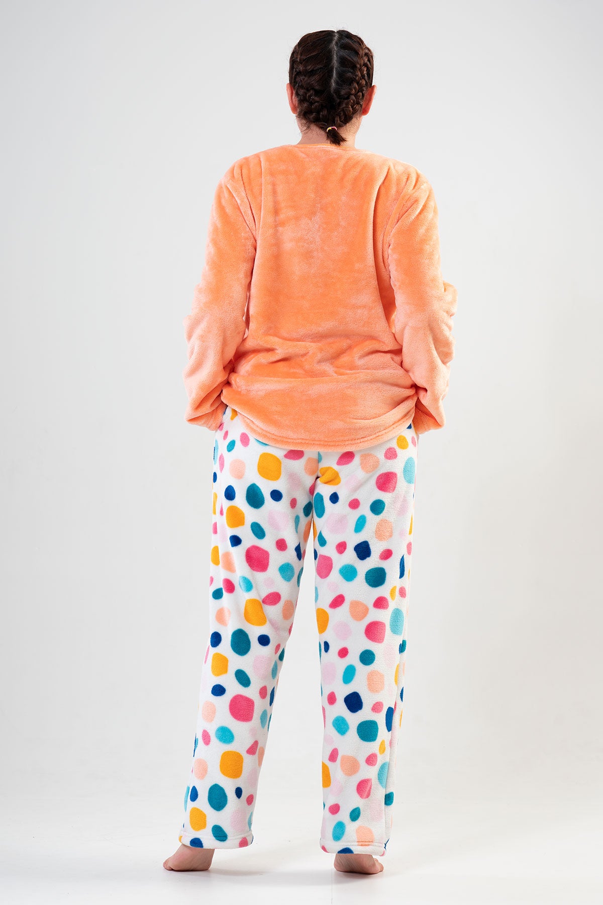 Pijama damă SOFT XXL, guler rotund, mânecă lungă, tiv oval, buzunare, set - PORTOCALIU