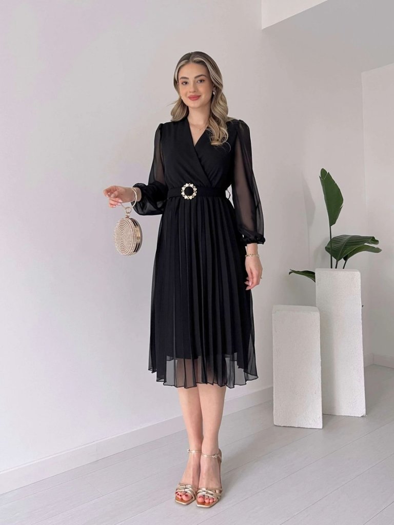 Rochie midi din șifon pentru femei, croit clopot, guler crăciun, 35833
