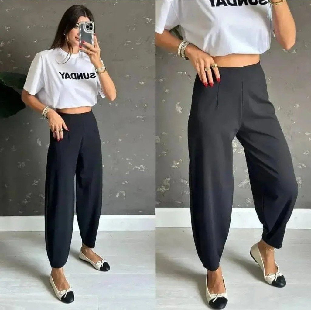 Kadın Yüksek Bel Krep Pantolon , 34803