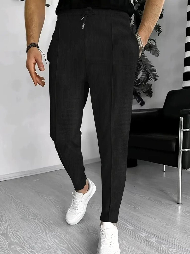 Pantaloni tip waffle pentru bărbați, cu talie înaltă și buzunare frontale cu șnur, 23390