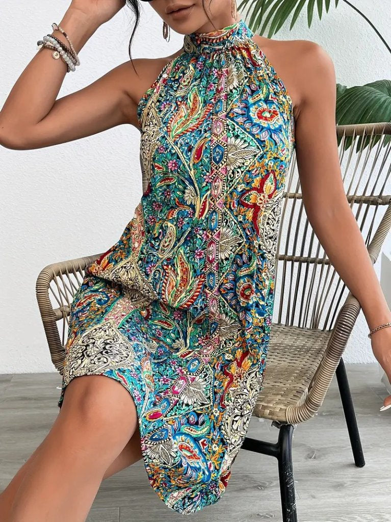 Rochie midi Supreme fără mâneci, cu decolteu halter și imprimeu, 34347