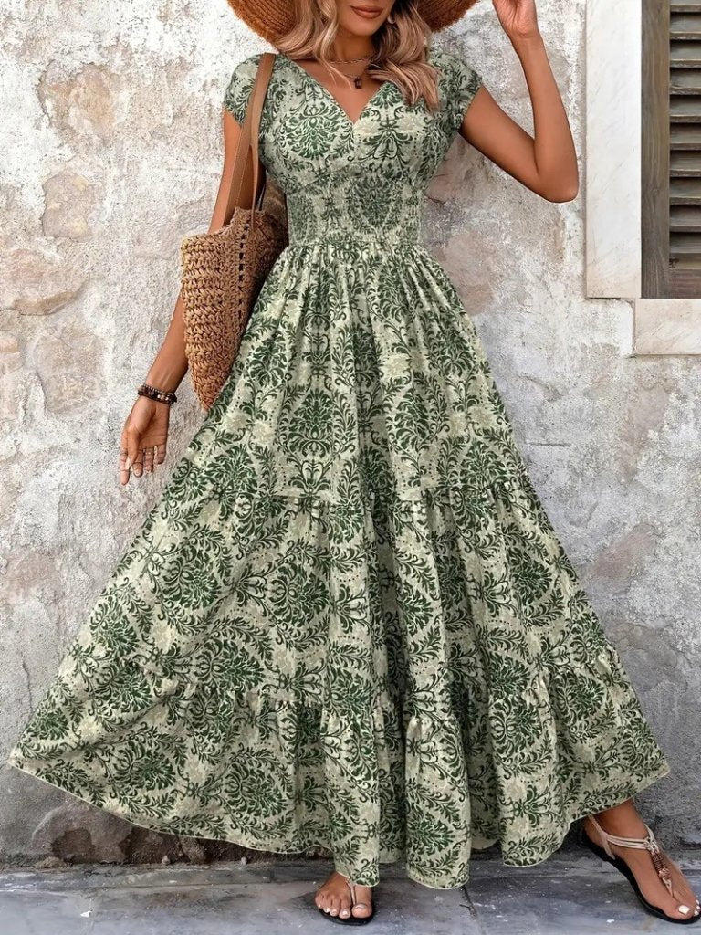 Rochie maxi cu mâneci scurte, guler wrap, talie elastică, jersey, 37496