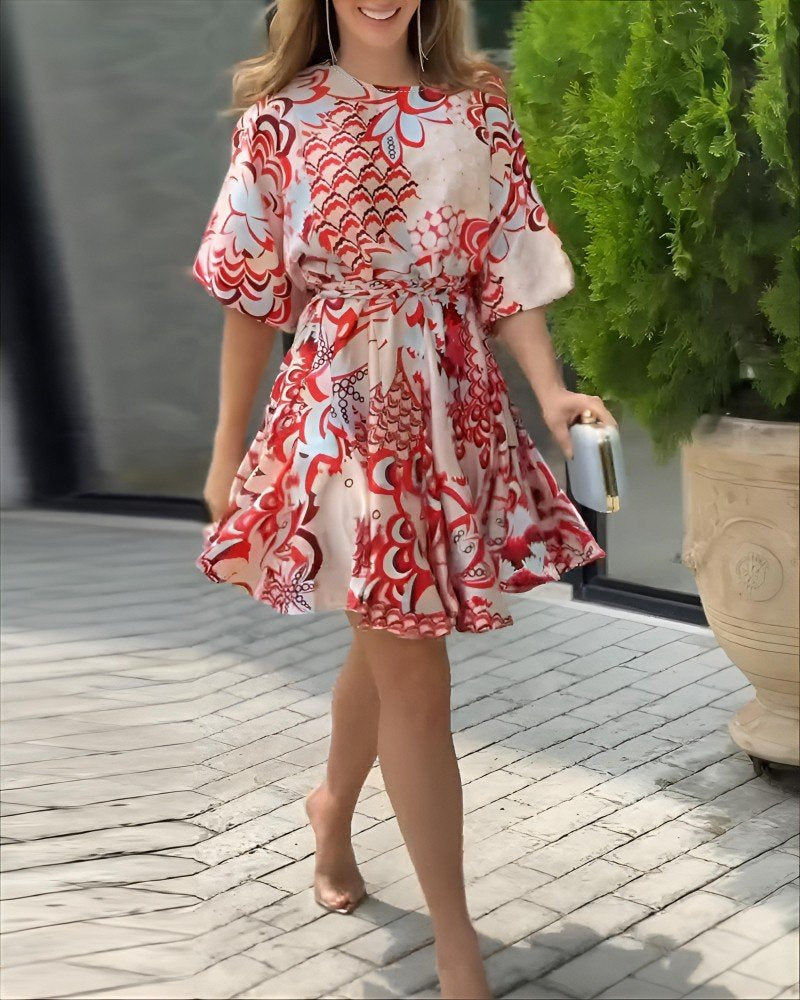Rochie mini pentru femei, cu mânecă scurtă, decolteu rotund, model plisat, 26493