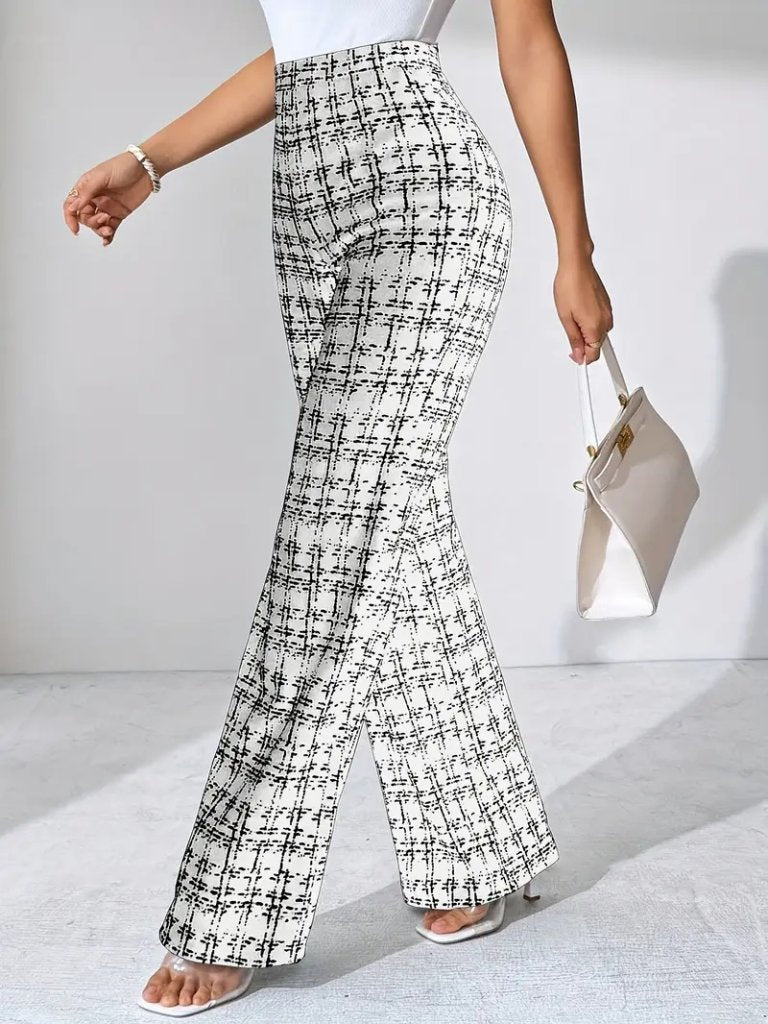 Pantaloni de damă țesuți cu talie înaltă, evazați, 30388