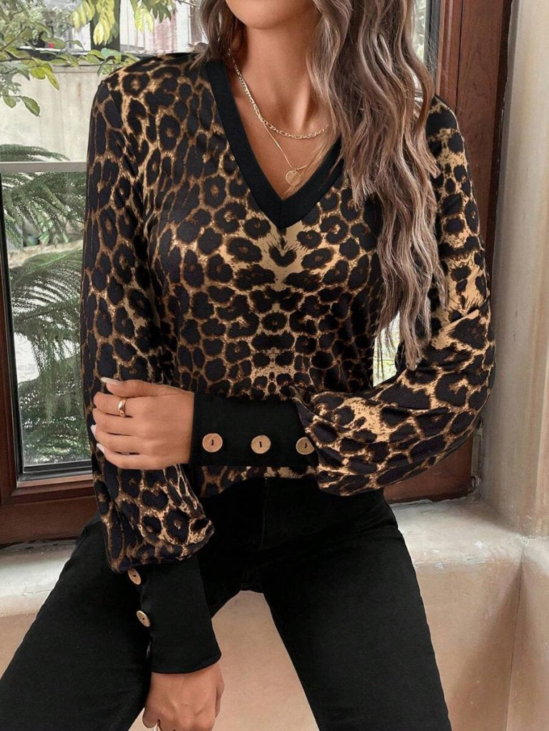 Bluza din bumbac premium pentru femei cu mâneci lungi, gât V, model, 37546