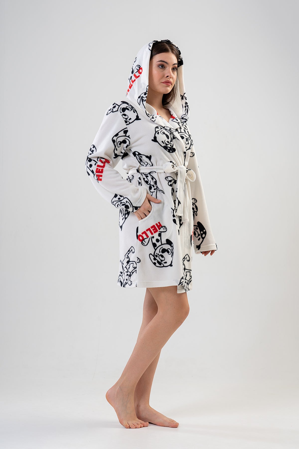 BAYAN POLAR KAPSONLU CEPLI KISA SABAHLIK - BRIGHT WHITE