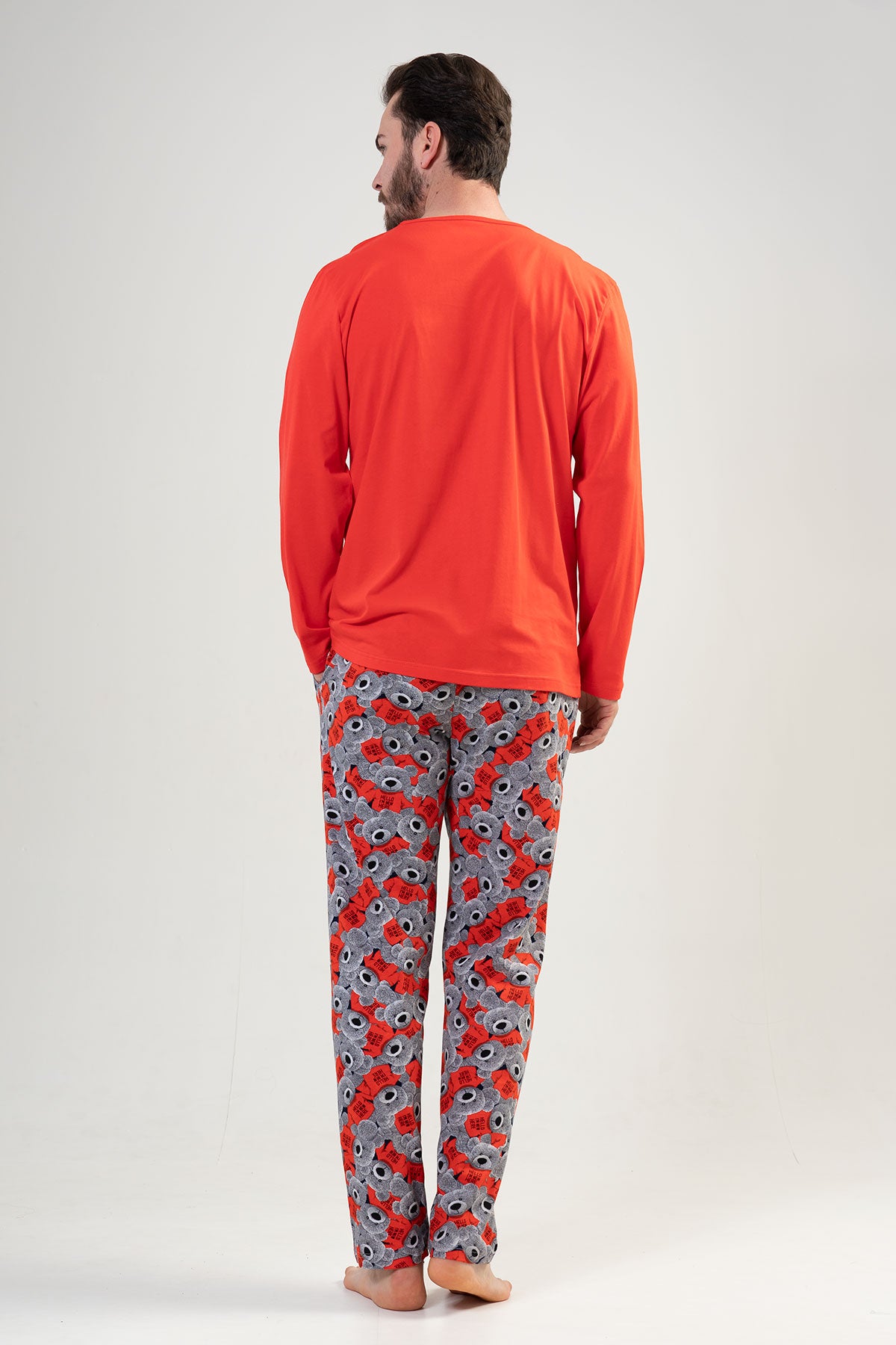Set de pijama pentru bărbați, cu mânecă lungă și buzunar, gât rotund, P.SUPREM - ROȘU