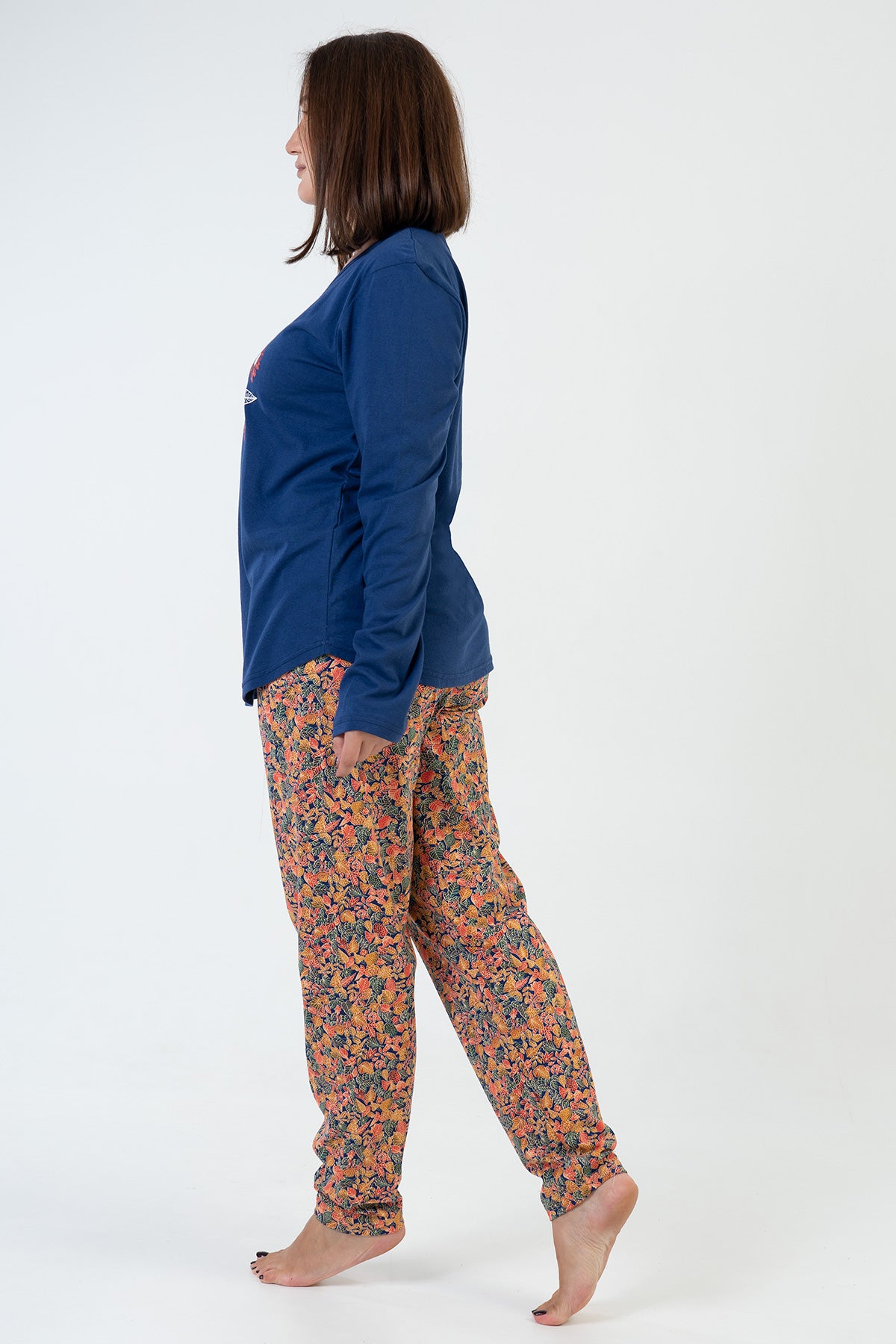 FEMEIE P.SUPREM XXL Guler ROTUND Mânecă LUNGĂ Pijama Cu TIV OVAL - 1193INDIGO