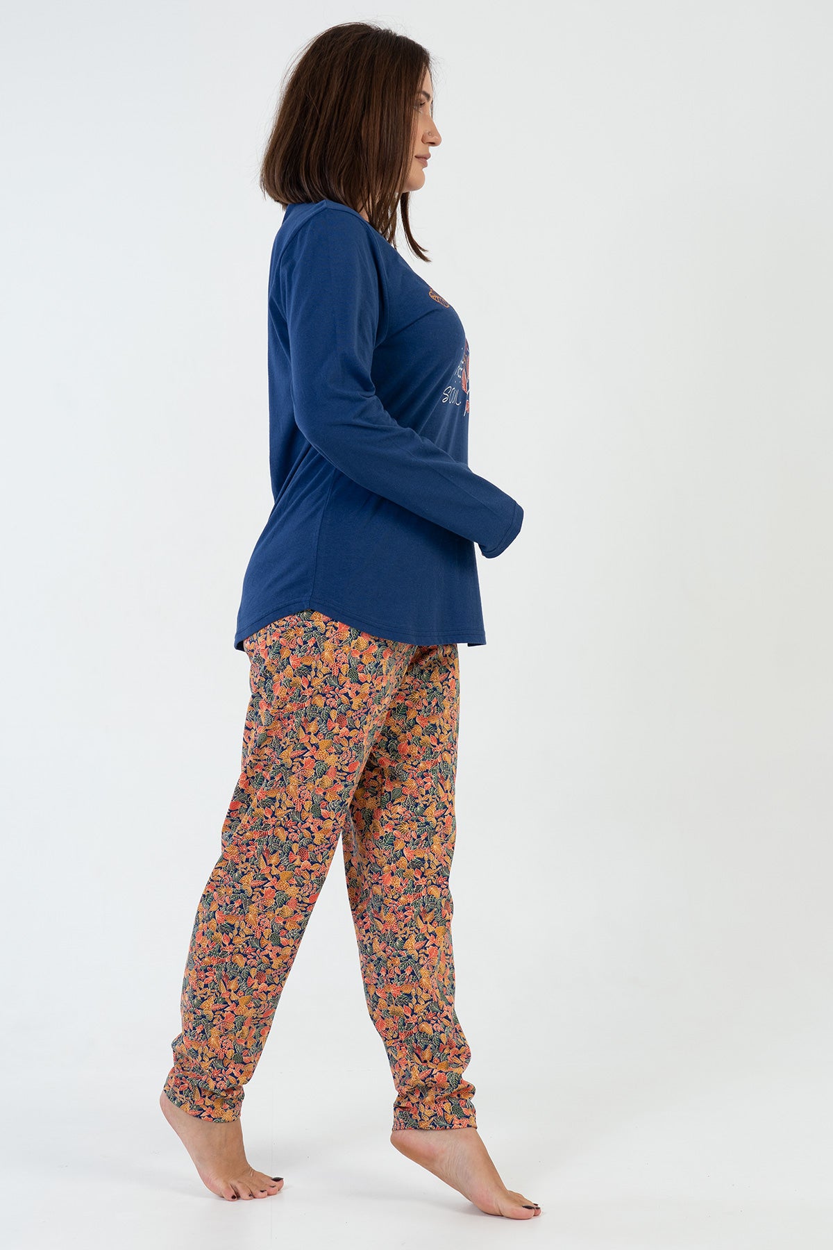 FEMEIE P.SUPREM XXL Guler ROTUND Mânecă LUNGĂ Pijama Cu TIV OVAL - 1193INDIGO