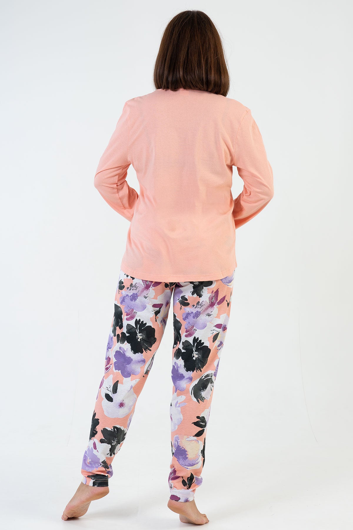 Kadın Penye Süprem Xxl O Yaka Uzun Kol Eteği Oval Pijama Takım - Baby Pınk