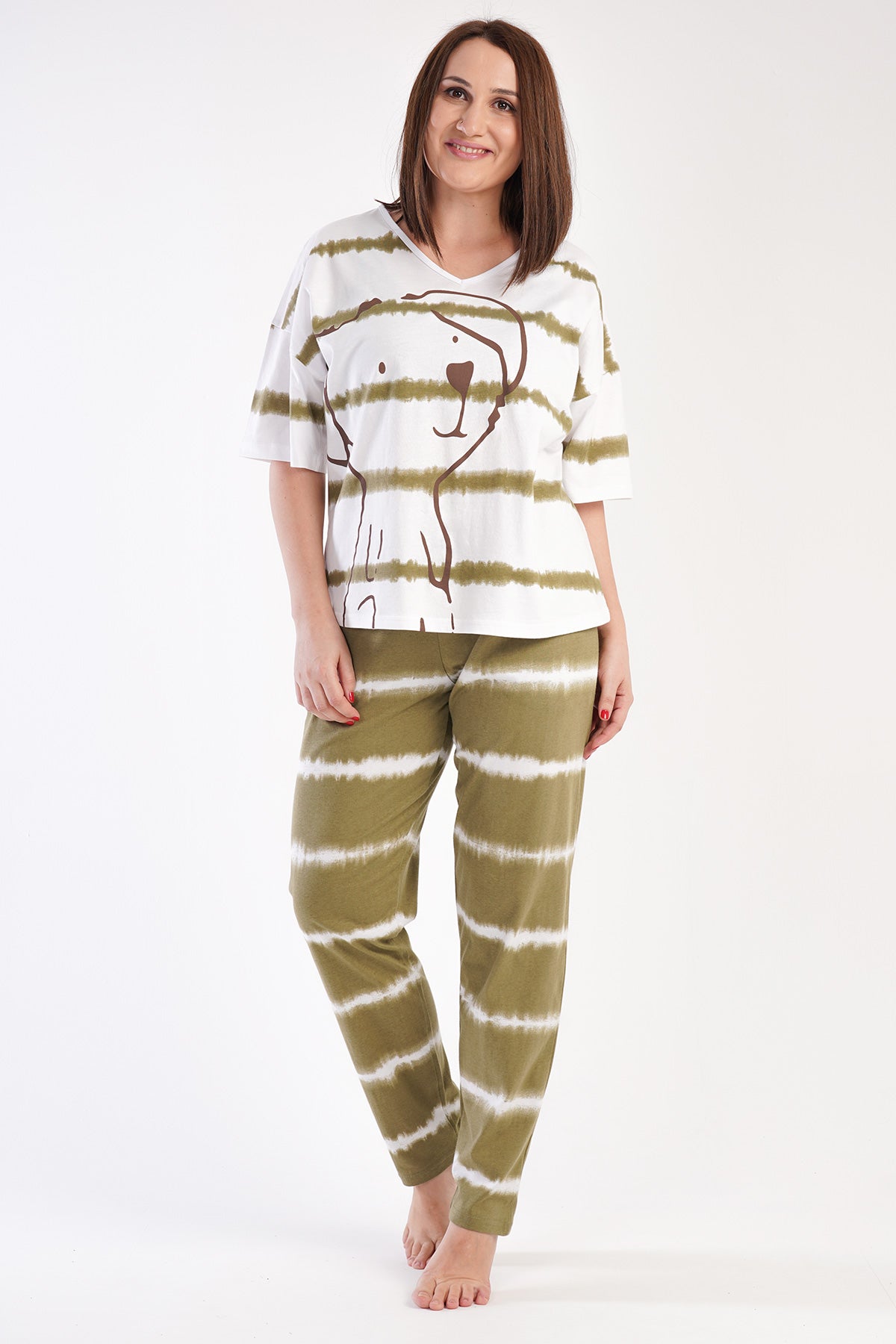 PIJAMA DAMA P.SUPREM XXL CU GÂT ÎN V, UMERI CĂZUȚI, MÂNECĂ SCURTĂ - ALB 11419-4