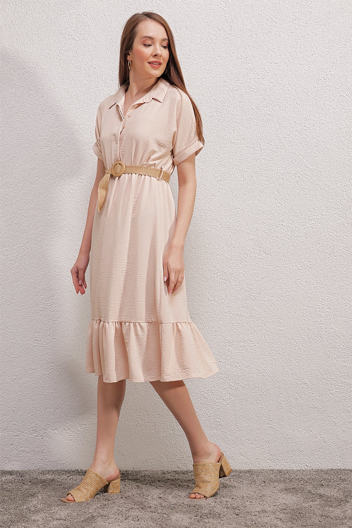 Bigdart 2292 Rochie cu Curea - Crem