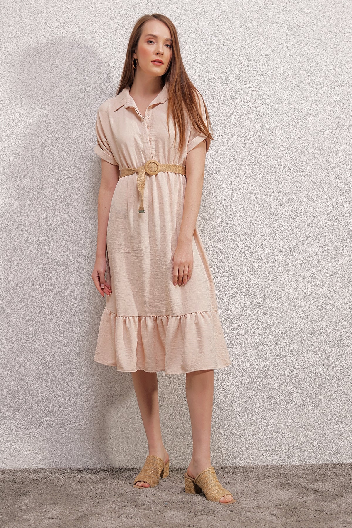 Bigdart 2292 Rochie cu Curea - Crem