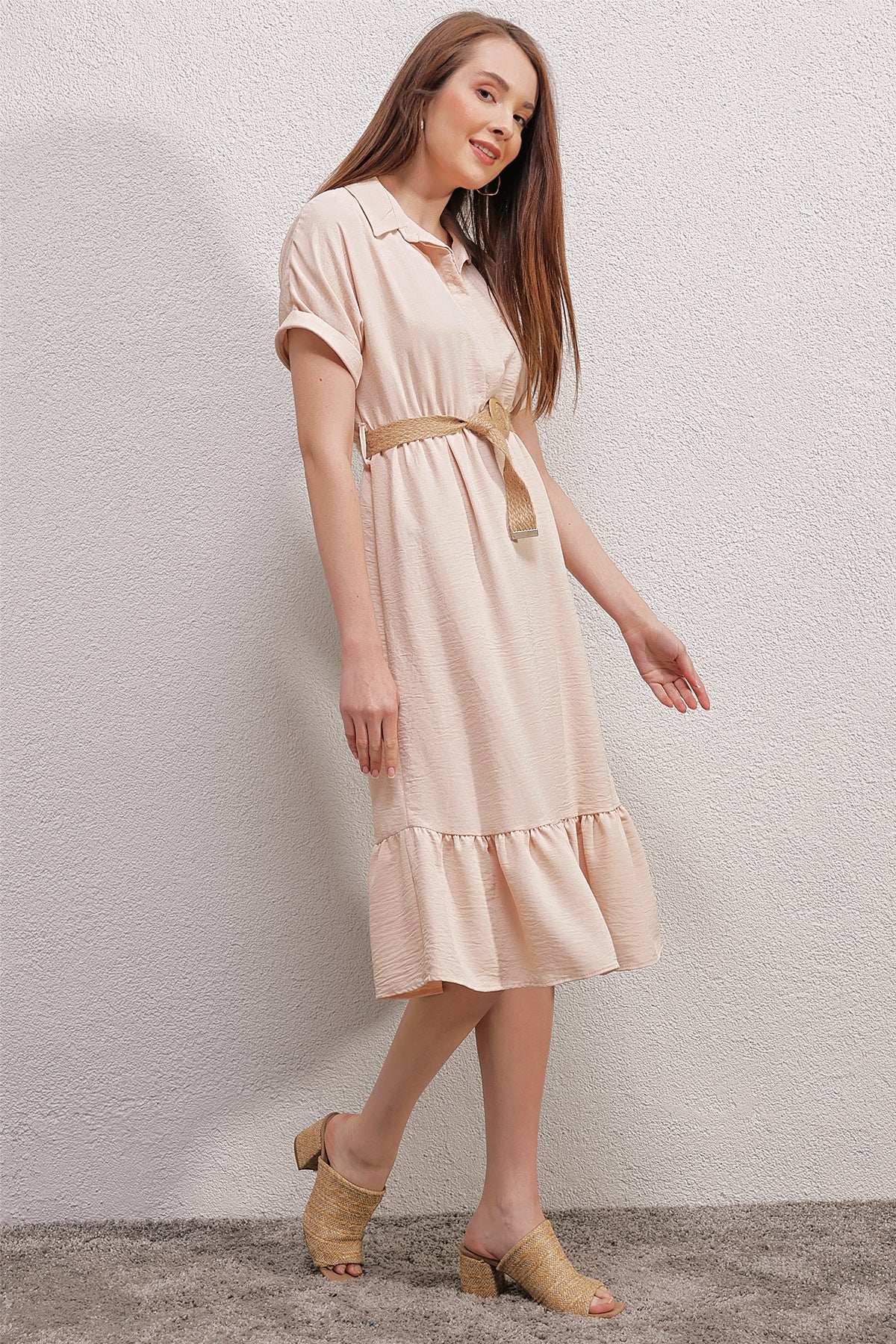 Bigdart 2292 Rochie cu Curea - Crem
