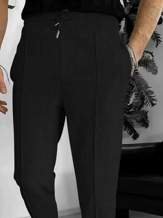 Erkek Yüksek Bel önden Bağcıklı Cepli Waffle Pantolon, 23390