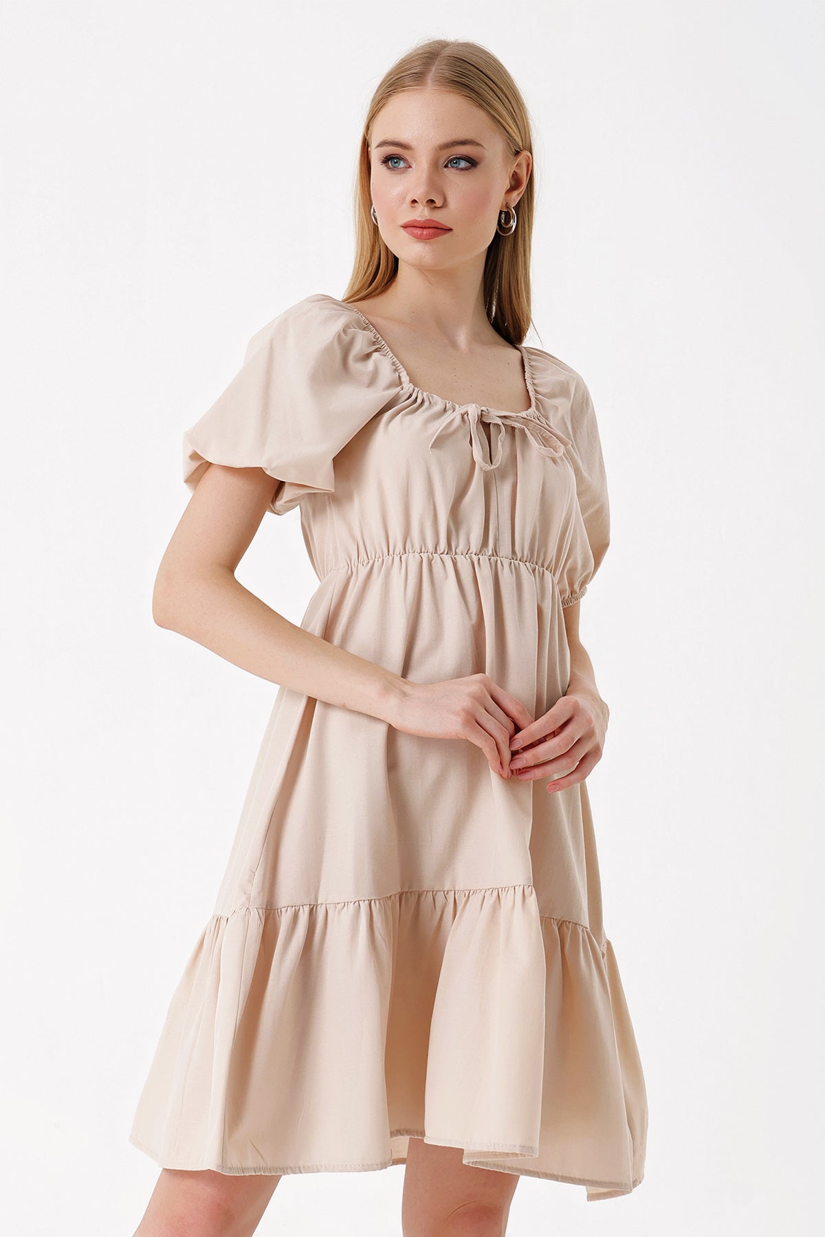 2351 Rochie Poplin Flare - Bej