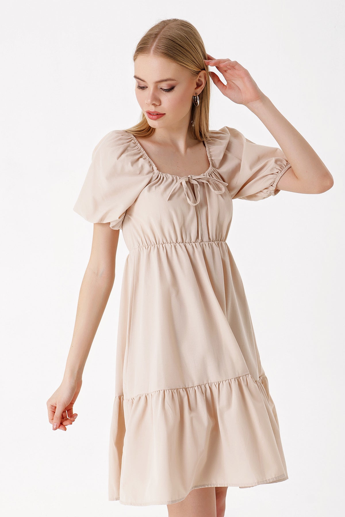 2351 Rochie Poplin Flare - Bej