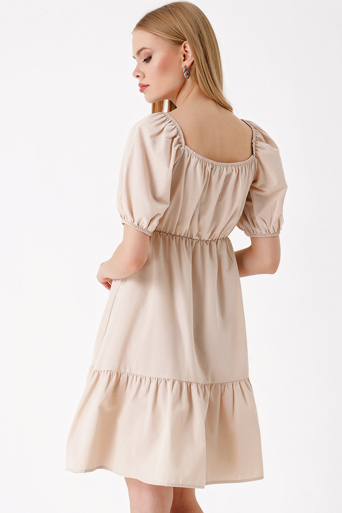 2351 Rochie Poplin Flare - Bej