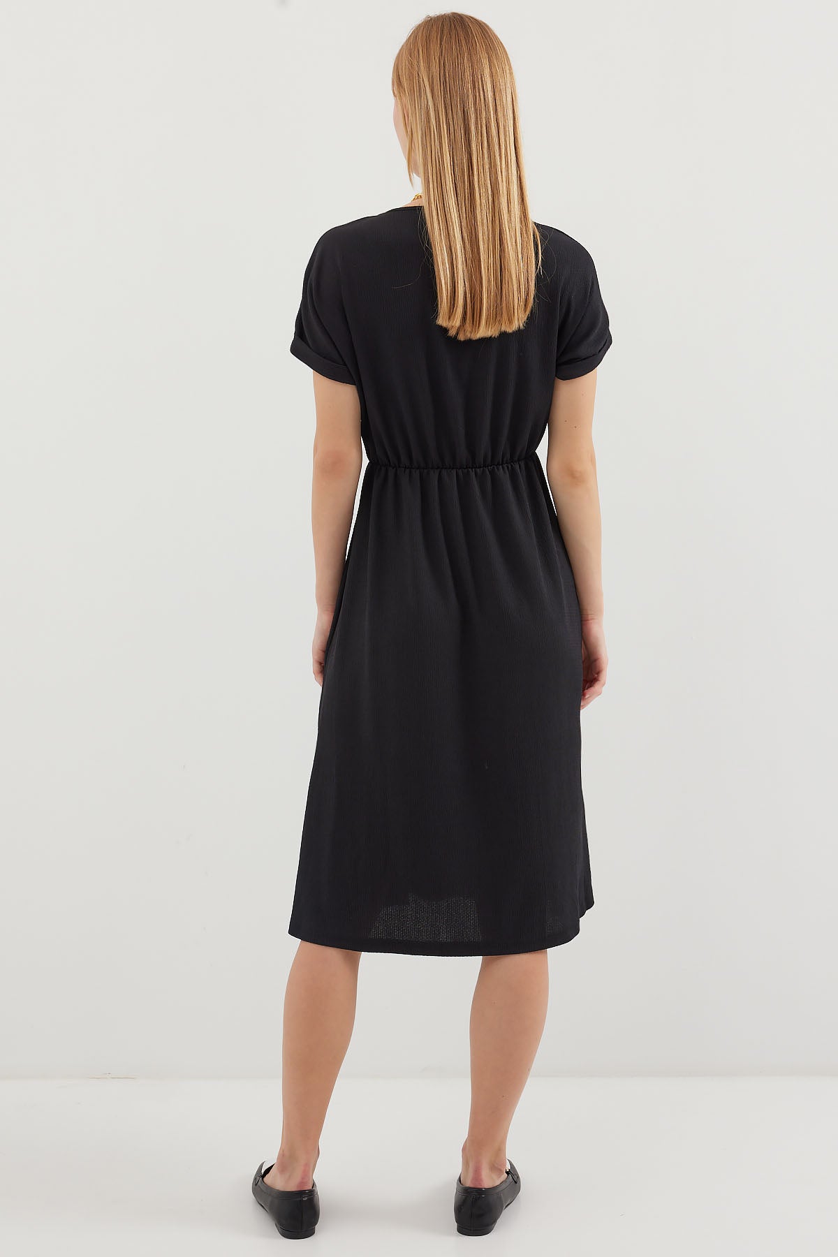2378 Rochie Tricot Guler V Pense - Negru