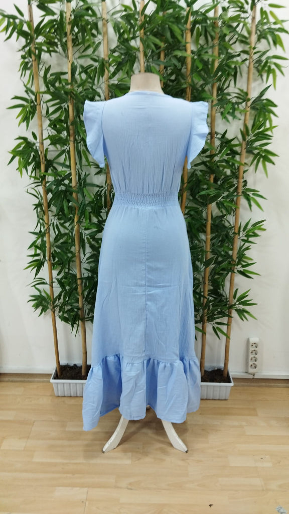 Women's Short Sleeve Wrap Neck Elasticated Waist Muslin Dress, 32644