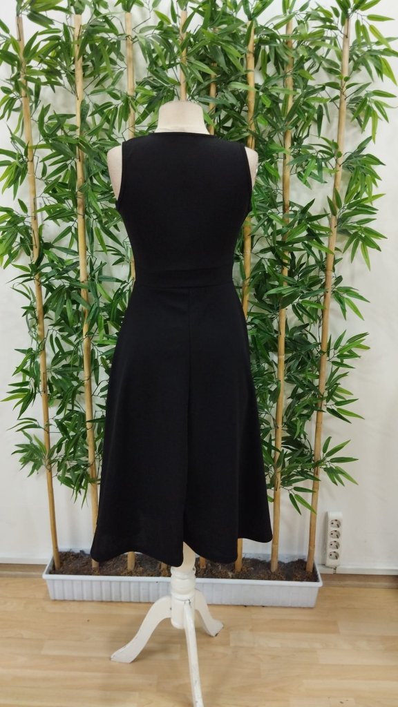 Rochie Mini Femei, fără mâneci, cu guler în V, din țesătură tip crep importată, fustă cloș, 35644