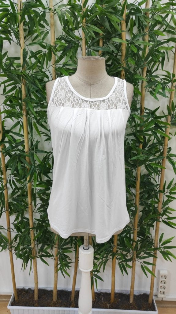 Women's Strappy Round Neck Lace Detail Viscose Blouse, 24151