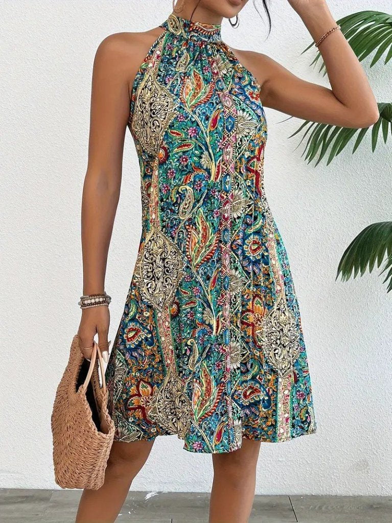 Rochie midi Supreme fără mâneci, cu decolteu halter și imprimeu, 34347