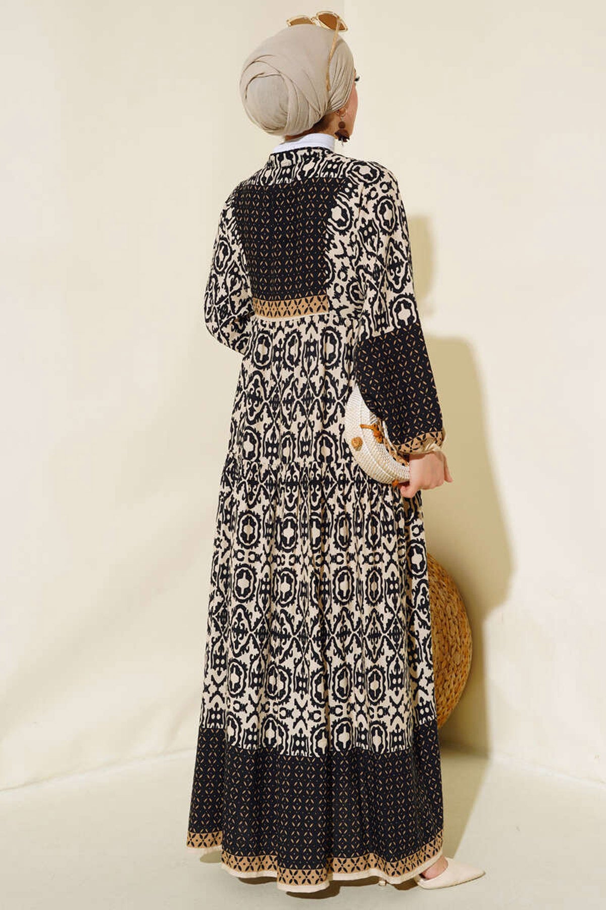 Rochie Femei Voal Negru cu Model Crem 2423
