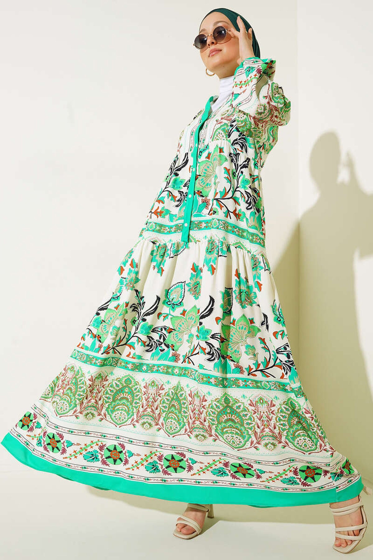 2423 Rochie Tesettür Imprimeu Autentik - Verde