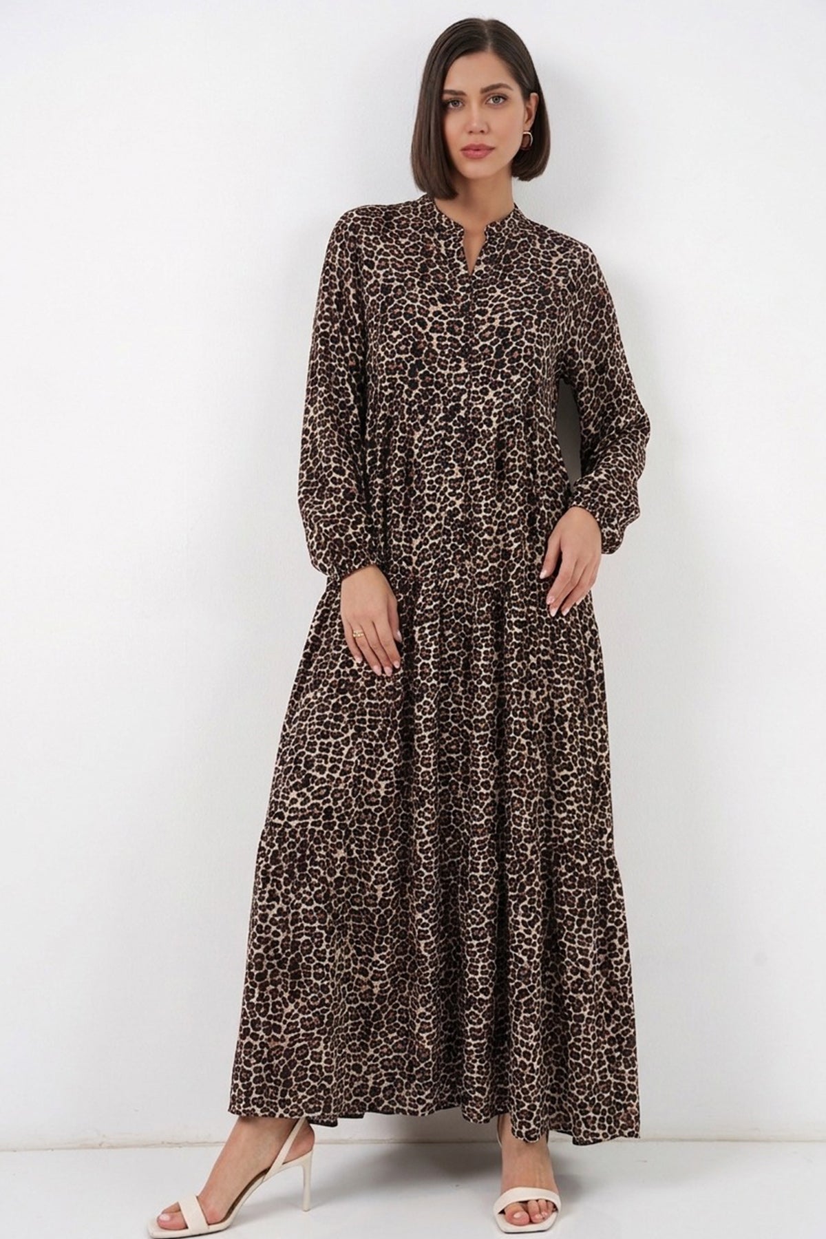 2423 Rochie cu model autentic, tip închidere - Camel