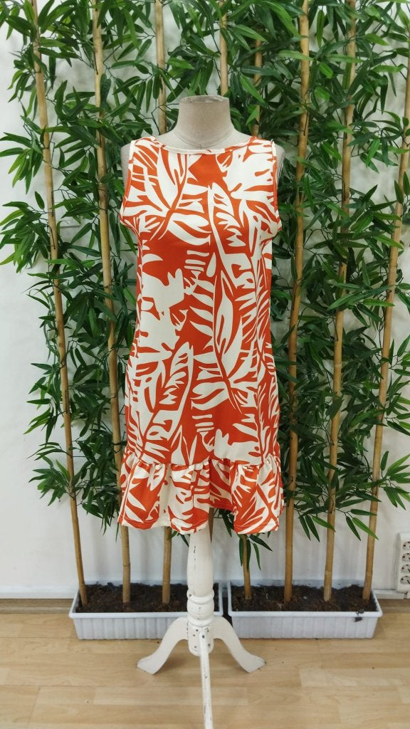 Rochie de damă Sofia, fără mâneci, cu guler rotund și model cu volane, 34325