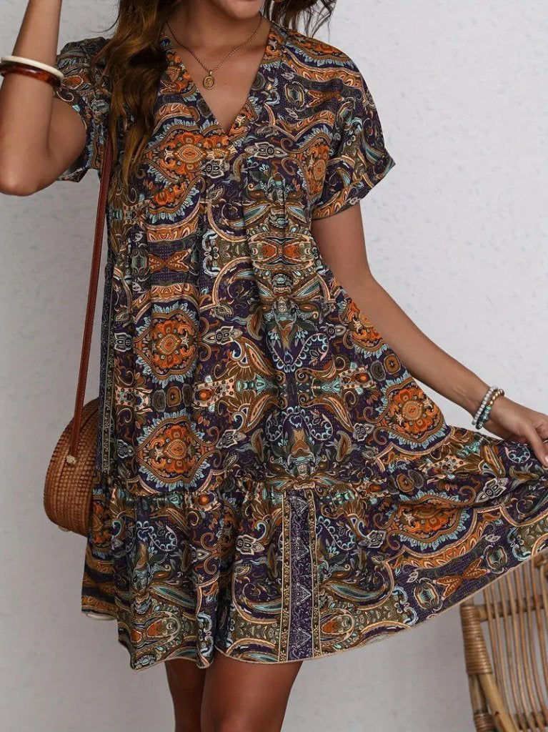 Rochie Supreme pentru femei, cu mânecă scurtă, decolteu în V, evazată, cu model, 34165