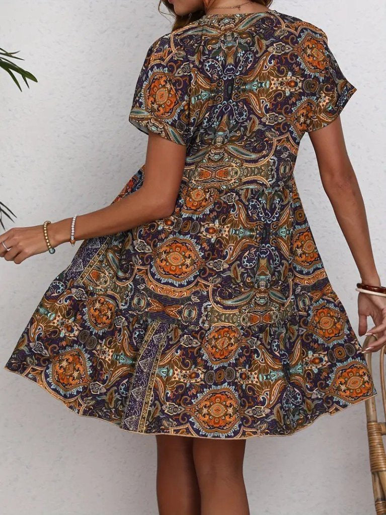 Rochie Supreme pentru femei, cu mânecă scurtă, decolteu în V, evazată, cu model, 34165