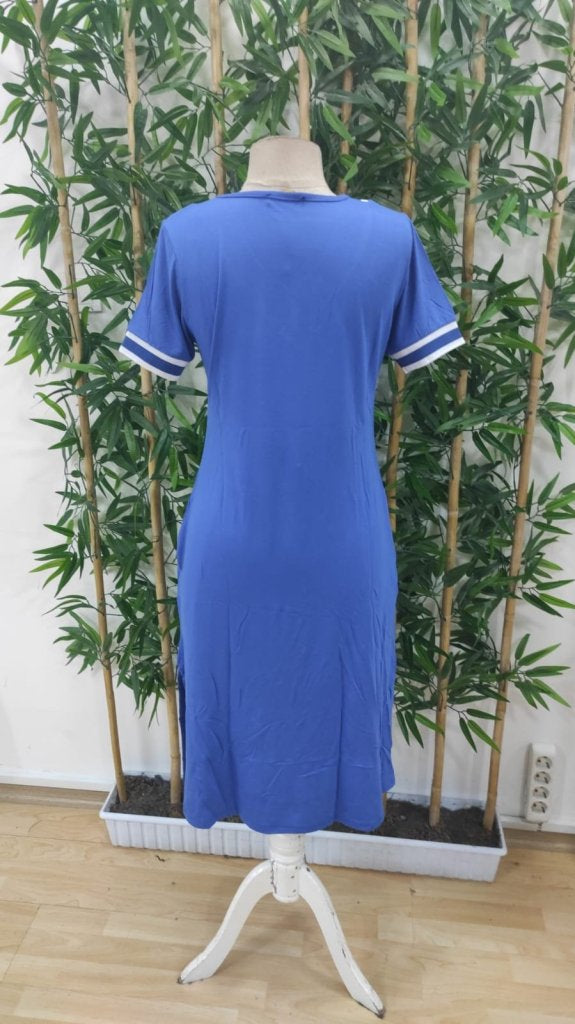 Women's Short Sleeve V-Neck and Rib Detail Midi Viscose Dress, 32837