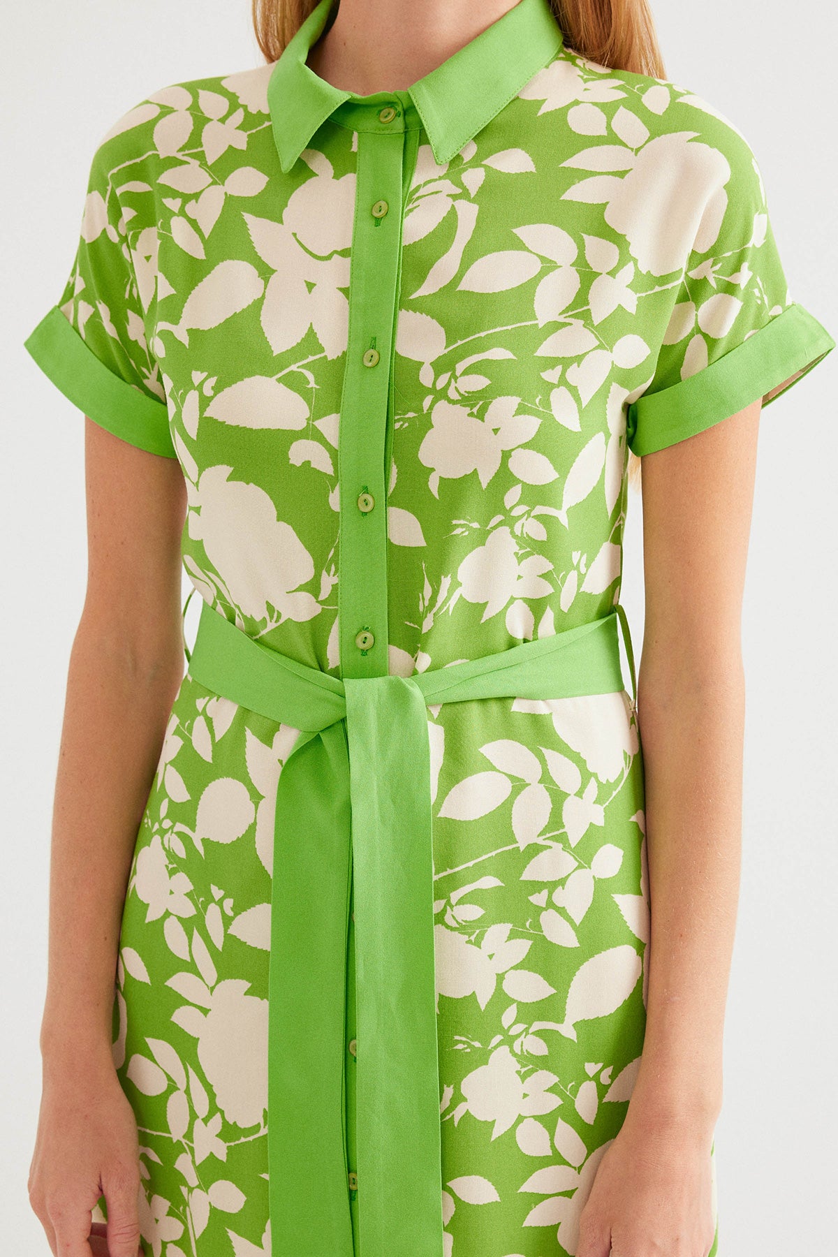 2455 Rochie Cămașă cu Model - Verde