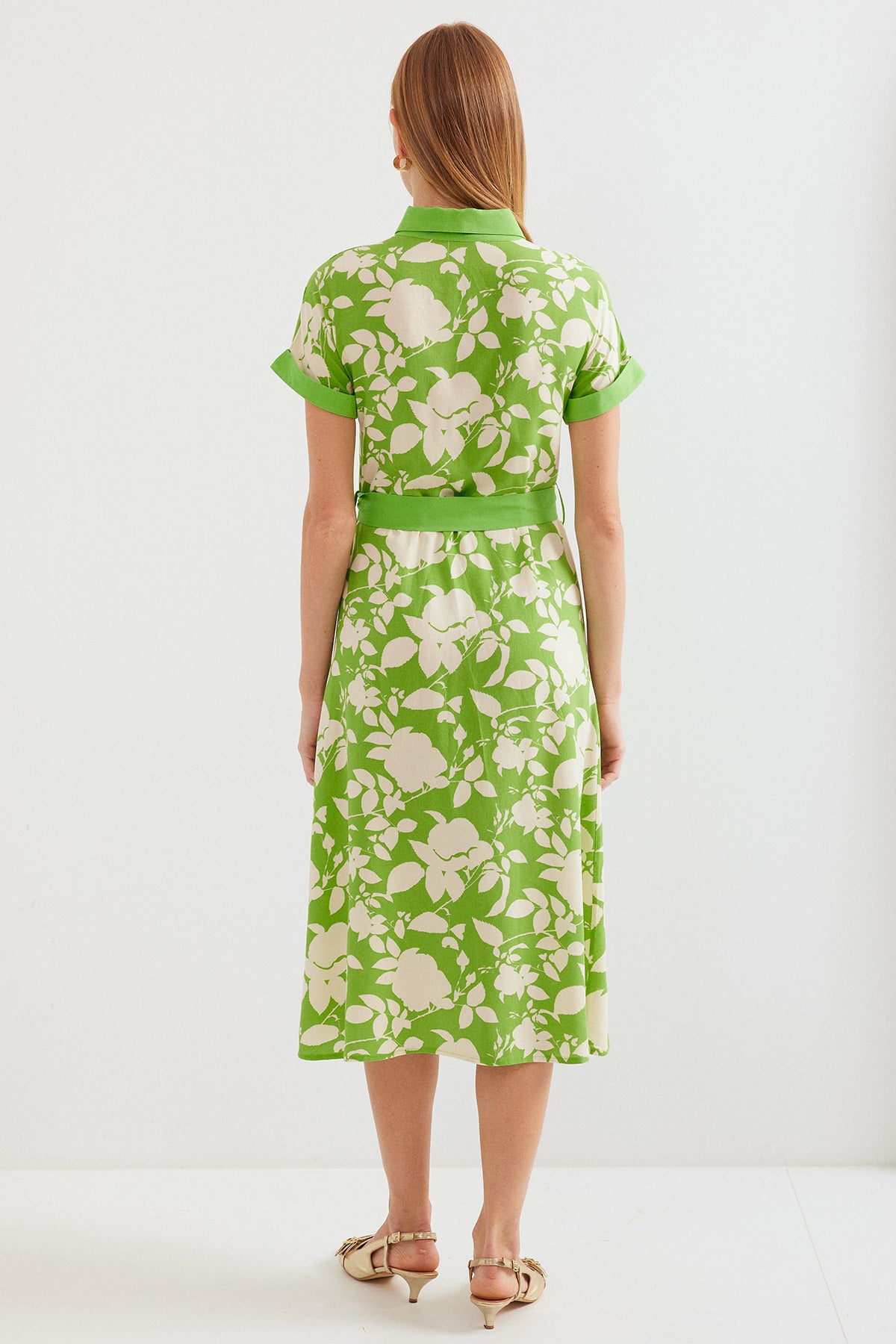 2455 Rochie Cămașă cu Model - Verde