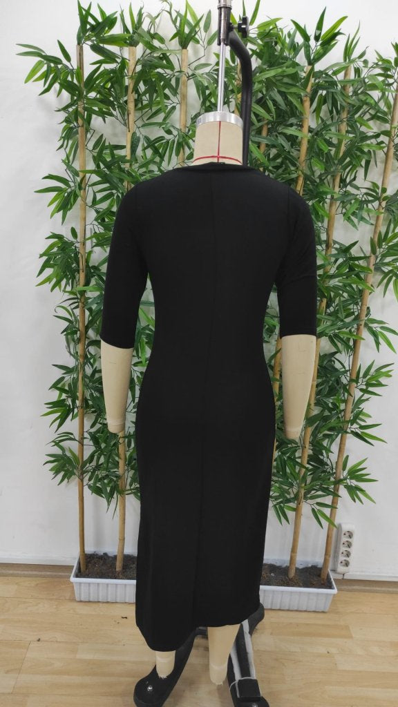 Women's Short Sleeve Crew Neck Side Slit Viscose Two-Yarn Dress, 33923