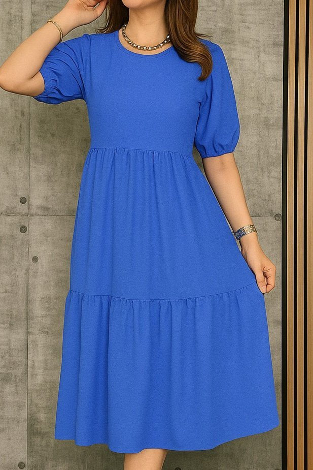 Rochie de damă cu mânecă scurtă, decolteu deschis, stratificată, model balon, purpuriu, 33893