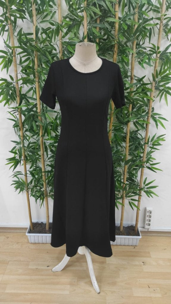 Rochie midi din viscoză cu două fire, cu mânecă scurtă și guler rotund, pentru femei, 24704