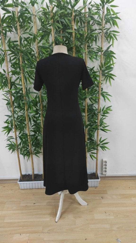 Rochie midi din viscoză cu două fire, cu mânecă scurtă și guler rotund, pentru femei, 24704