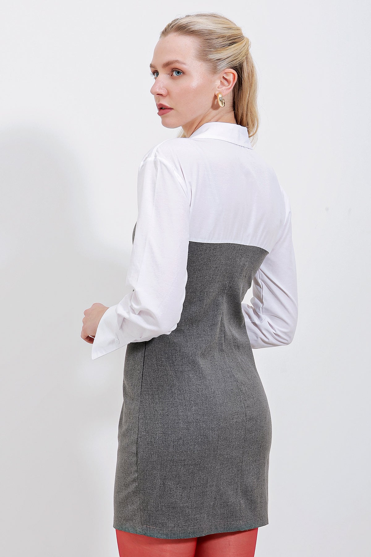 2474 Rochie mini cu detaliu cămașă - Antracit