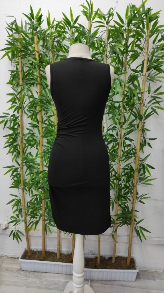 Rochie scurtă din viscoză, cu guler rotund, bretele, încrețite lateral în față, cu detaliu încrucișat, pentru femei, 26658