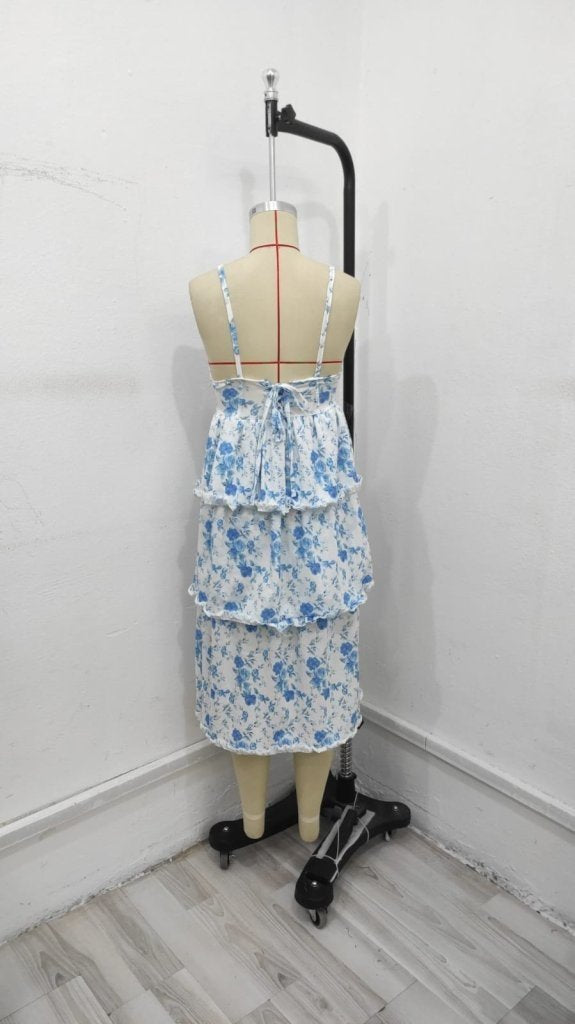 Women's Sleeveless Strappy Low-Cut Slit Detail Floral Print Supreme Midi Dress, 34014