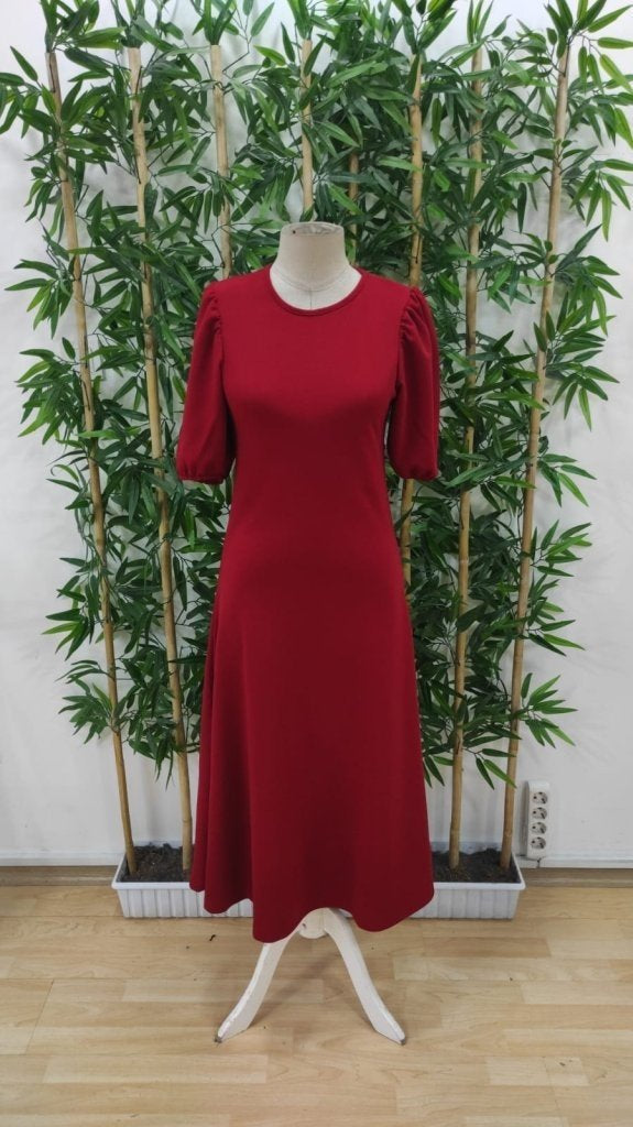 Rochie din crepe Janjan pentru femei, mânecă scurtă balonată, guler rotund, croit larg, 35997
