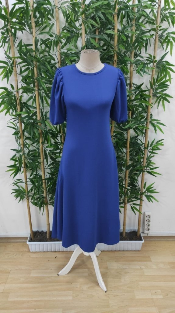 Rochie de damă din crep strălucitor, cu mânecă balon, scurtă, decolteu rotund, croială largă, 27635