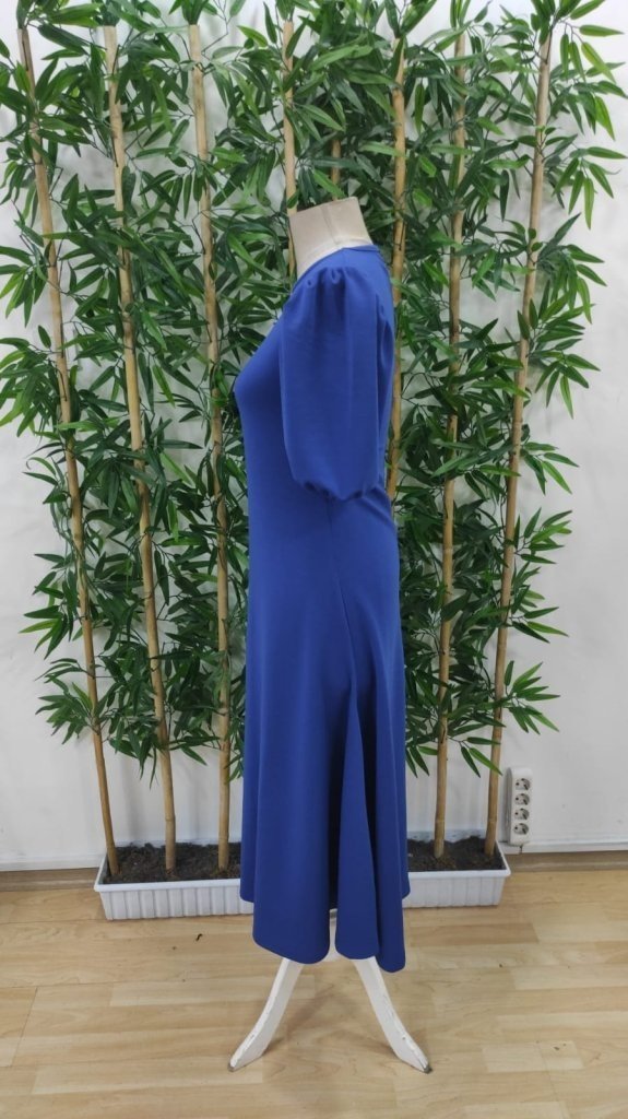 Rochie de damă din crep strălucitor, cu mânecă balon, scurtă, decolteu rotund, croială largă, 27635