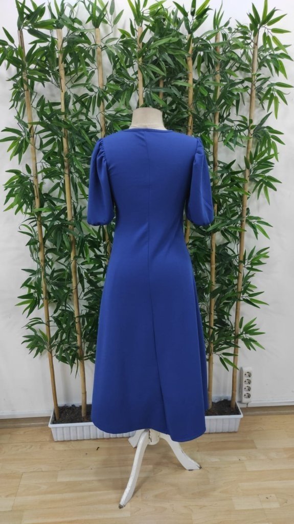 Rochie de damă din crep strălucitor, cu mânecă balon, scurtă, decolteu rotund, croială largă, 27635