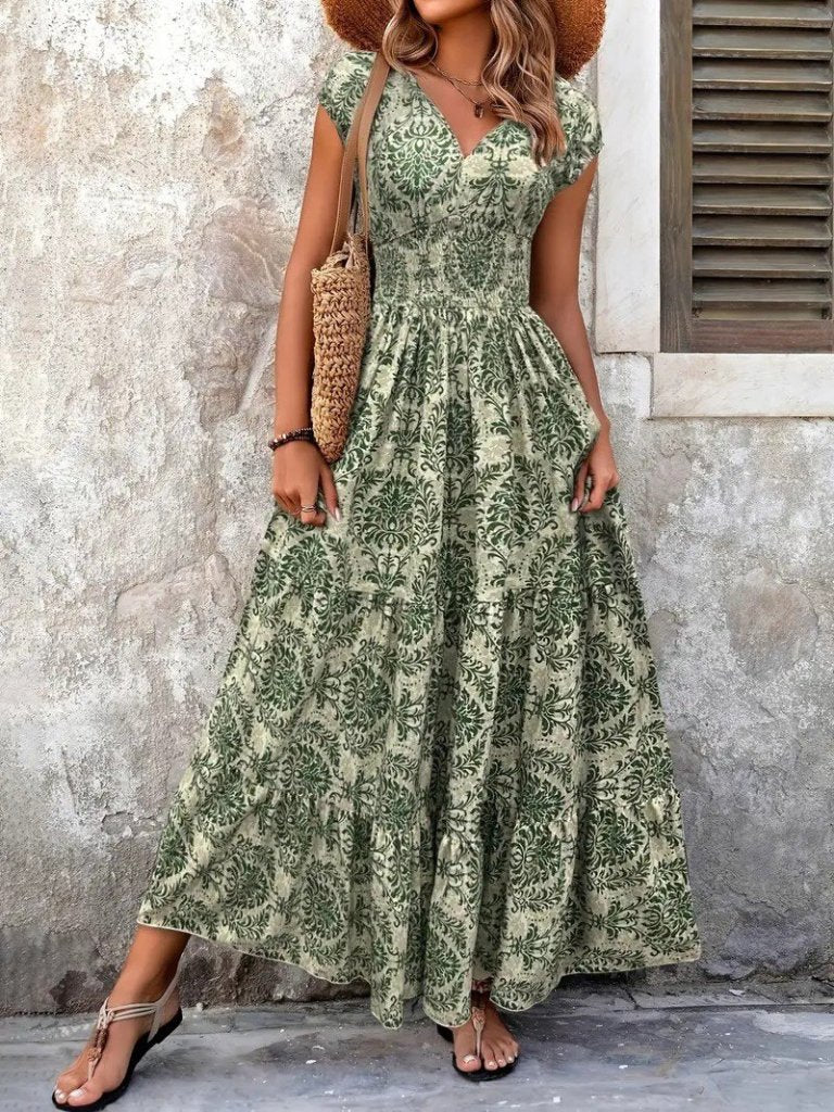 Rochie maxi cu mâneci scurte, guler wrap, talie elastică, jersey, 37496