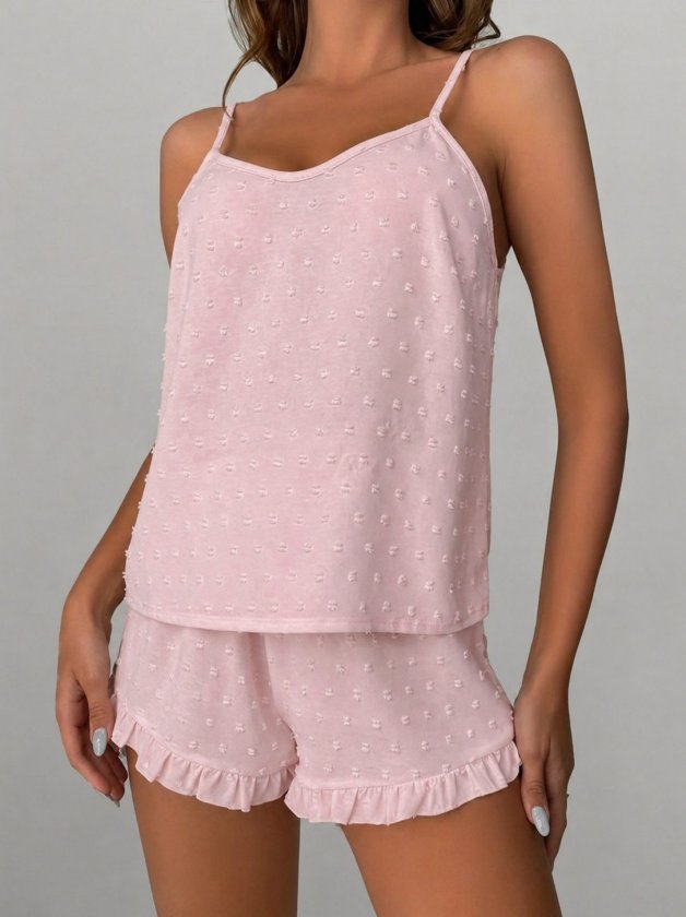 Women's Spaghetti Strap Cami and Pom-Pom Aerobin Shorts Set, 33931